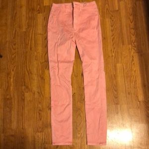 Bright pink high waisted jeans